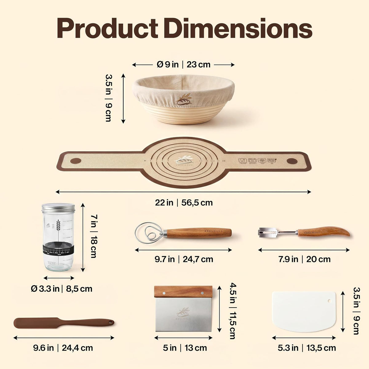 EDELHAUS Sourdough Starter Kit with Round Banneton Proofing Basket