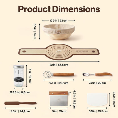 EDELHAUS Sourdough Starter Kit with Round Banneton Proofing Basket