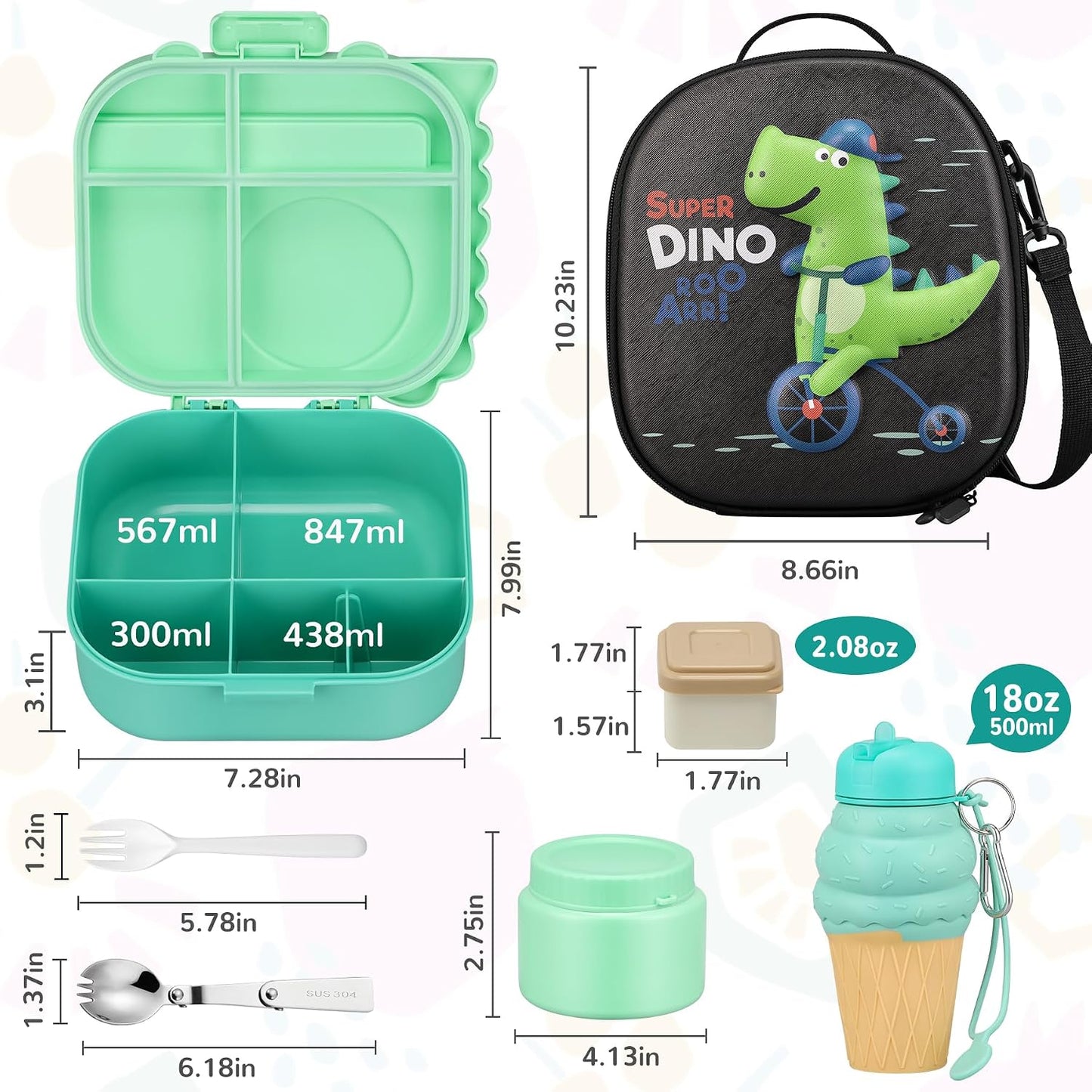 Lunch Box Kids, Leak Proof 5 Compartment Bento Box for Kids, 13oz Thermo for Hot Food Kids Lunch Box,Hot Lunch Box for School Travel