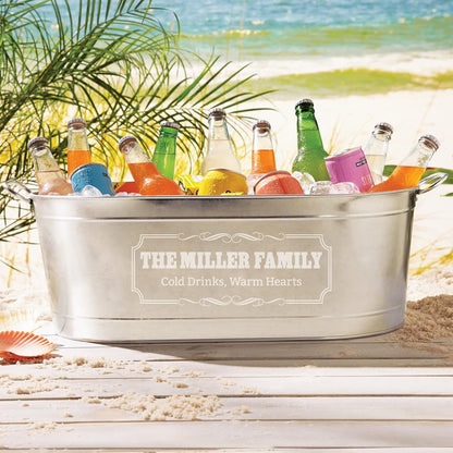 Let's Make Memories Personalized Beverage Tub - Custom Beverage Tub - Customize With Name & initial - Galvanized Drink Tub - 20 ¾"L x 11 ¾"W x 7" H - 5.5 Gallons