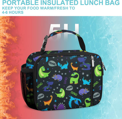 esouler Lunch Box Kids Insulated Lunch Bag for Boys & Girls Durable Children Lunchbox for School with Water Bottle Holder-Black