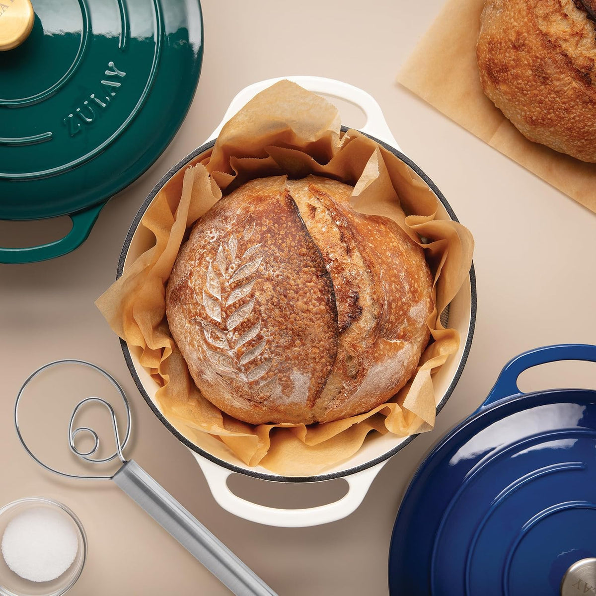 Zulay Kitchen 13-Inch Danish Dough Whisk - Stainless Steel Wooden Whisk with Dough Hook - Sourdough Whisk for Bread, Pizza, Pastry, Cake Batter & More - Wood
