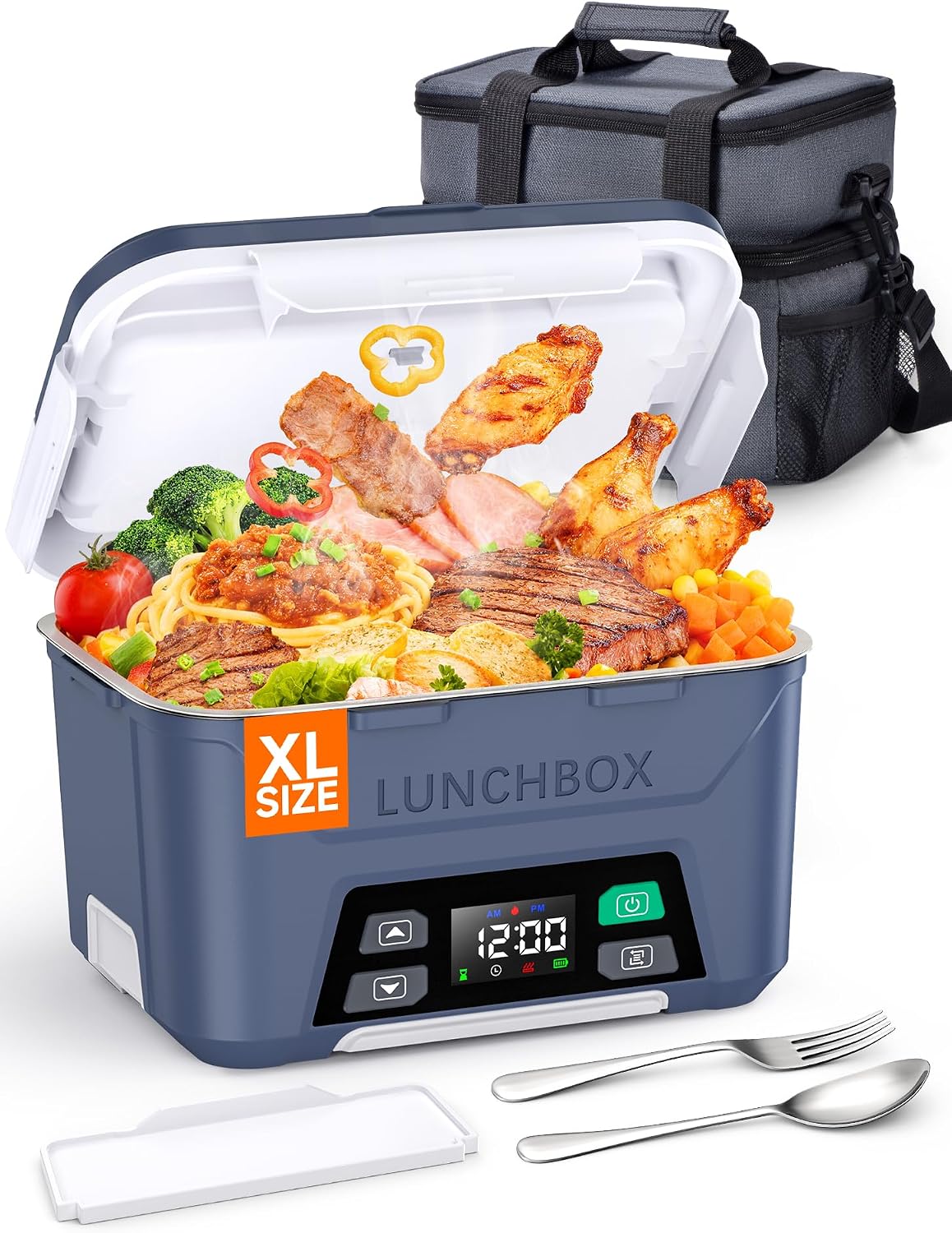 Docusvect Rechargeable Heated Lunch Box for Men, 1.3L Cordless Electric Lunch Box for Adults with Smart Scheduled Heating, Portable Food Warmer with Complete Accessories