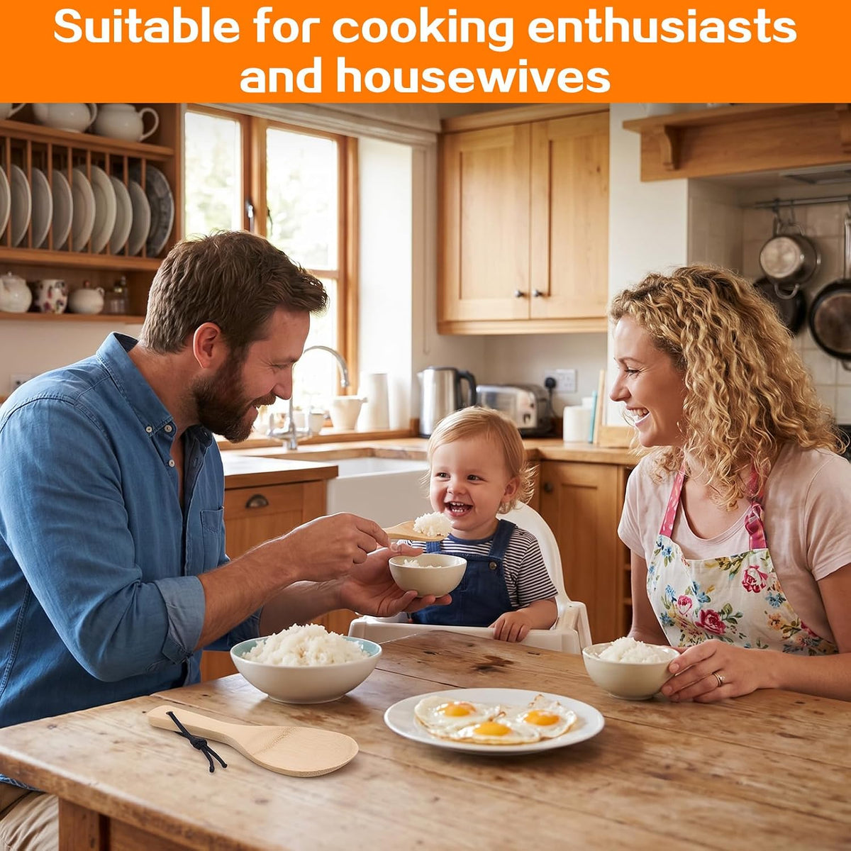Bamboo Rice Paddle,8 In Wooden Rice Paddle Spoon for Kitchen