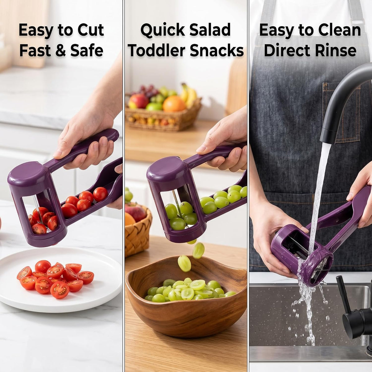 Mandoline Slicer Purple 16cm Manual Fruit Cutter, Handheld Grape Cutter Tool Multifunctional Fruit Vegetable Slicer Blueberries Food Chopper for Toddler Snacks Salads Home Kitchen DIY