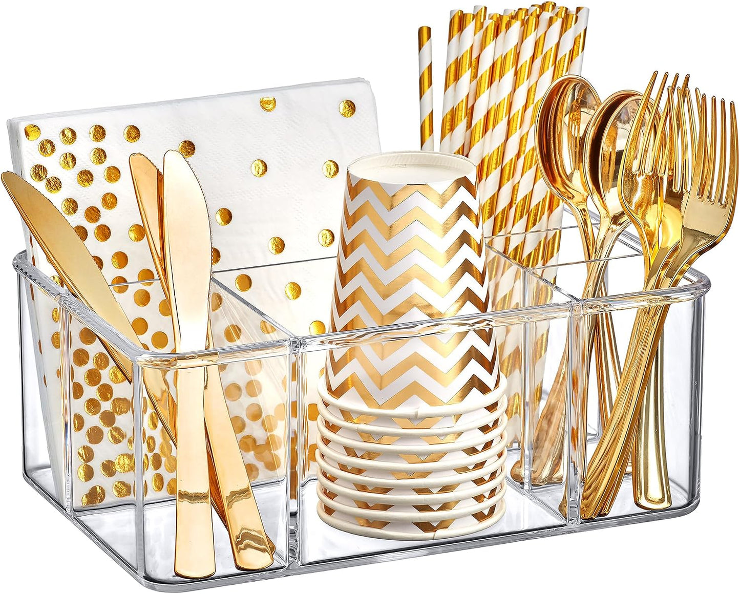 Amazing Abby - Felicia - Plastic Flatware Organizer, 5-Compartment Utensil Holder, Paper Plate Holder, Cutlery and Silverware Storage for Countertop, Perfect Storage Solution for Home and Restaurant
