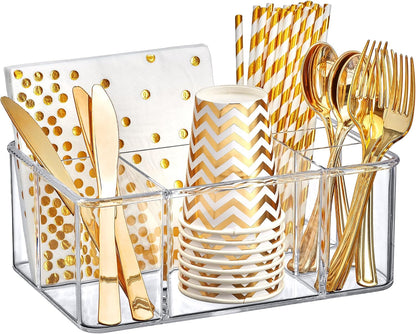 Amazing Abby - Felicia - Plastic Flatware Organizer, 5-Compartment Utensil Holder, Paper Plate Holder, Cutlery and Silverware Storage for Countertop, Perfect Storage Solution for Home and Restaurant