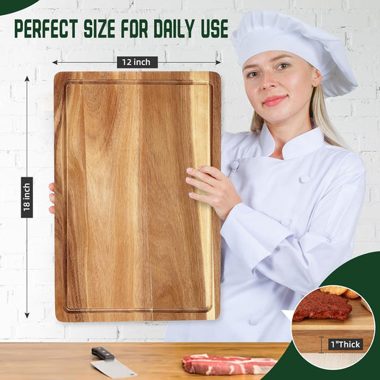 18x12 in Acacia Wooden Cutting Board for Kitchen, Large Chopping Board