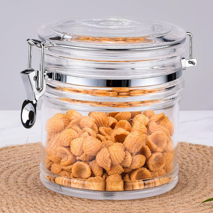 64 oz Reinforced Large Acrylic Canister with Locking Clamp, Airtight Flip Jar | Food Storage Container for Flour, Sugar, Coffee, Candy, Cookie etc
