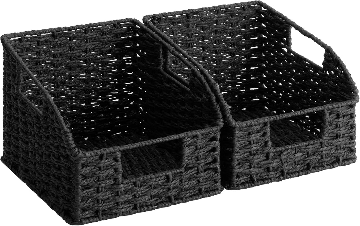 StorageWorks Water Hyacinth Pantry Storage Baskets, Wicker Baskets with Built-in Handles, Handwoven Shelf Baskets for Organizing, Pantry Organizers and Storage, 3 Pack