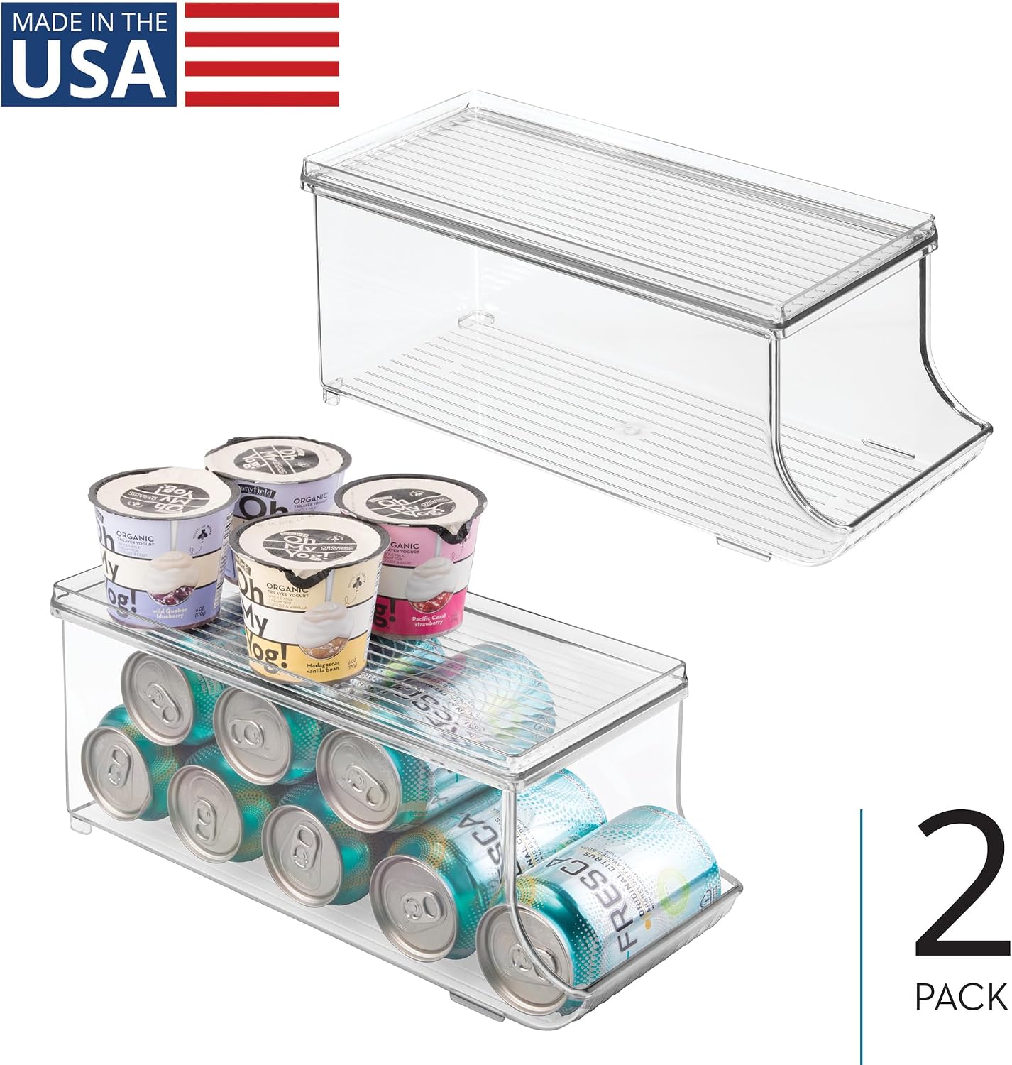 iDesign Soda Can Organizer with Lid for Pantry or Refrigerator - Clear - Made in USA