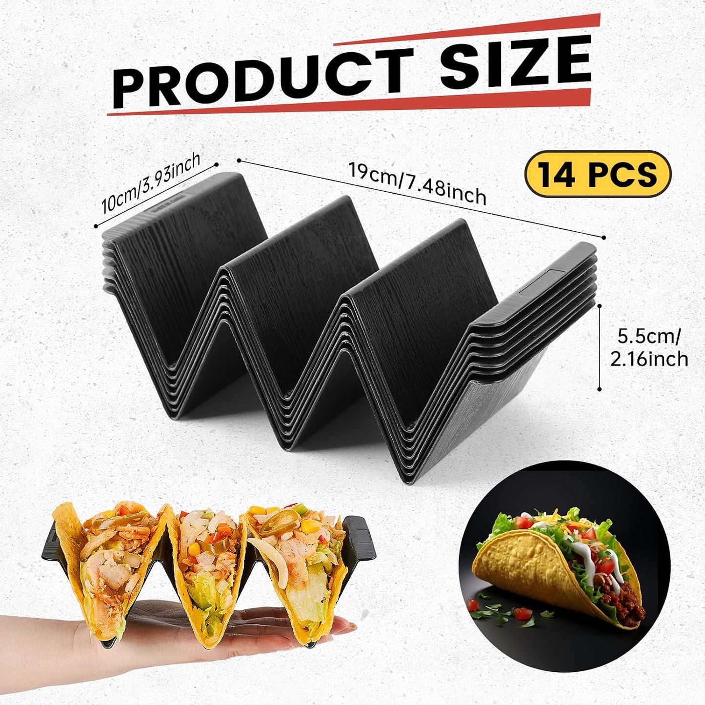 7 Pcs Taco Holder Stands, Black Large Tray Plates Plastics Holder for Baking, Dishwasher and Microwave Safety