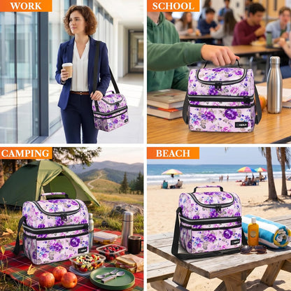 opux Insulated Lunch Bag for Men Women, Double Decker Leakproof Lunch Box Cooler Tote with Shoulder Strap, Large Lunchbox for Work School Travel Meal Prep, Adults Kids Boys Girls, Green, 16 Cans