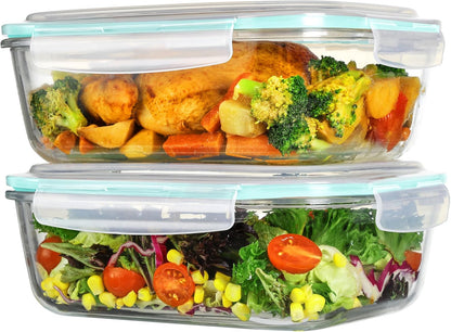 Vtopmart 2Pack 1860ml/63oz Large Glass Storage Containers with Lids, Meal Prep Food Container Set with Snap Airtight Lid for Baking, Microwave, Oven, Leak Proof, for Freezer, Dishwasher, Grey