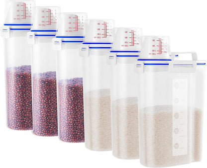 2 Pcs 5.5Lbs Rice Dispenser Storage Containers, Rice Container with Measuring Cup & Pour Spout, Kitchen Plastic Airtight Container for Cereal, Grain, Flour, Sugar, Oatmeal, Dry Pet Dog Food