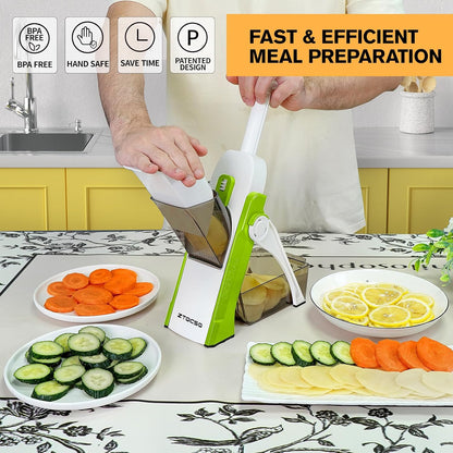 Safe Mandoline Slicer for Kitchen, Meal Prep,Potato Slicer, Adjustable/Easy to Clean/Storage, Kitchen Chopping Artifact,French Fry Cutter,Paring Knife/Cleaning Brush (only Slice, Black Knight)