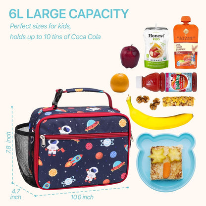 Bagseri Kids Lunch Bag Boys - Thermal Insulated Lunch Box Tote with Water Bottle Holder, Reusable Leak-Proof Kids Lunch Box for Daycare & School, Black Dinosaur (Containers Not Included)