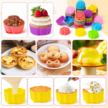 R HORSE Mini Silicone Cupcake Liners Molds - 60Pcs 2 Inch Muticolor Floral Shaped Baking Cups, Reusable Non-Stick Cupcake Wrappers Muffin Baking Liners for Oven Microwave Dishwasher Safe
