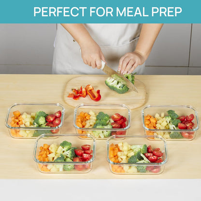 Vtopmart 10 Pack 35oz Glass Food Storage Containers with Lids, Meal Prep Containers, Airtight Reusable Lunch Container Set, Safe for Oven, Microwave, Freezer, and Dishwasher, Grey