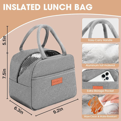 PEDECO All-in-one Bento Lunch Box Set for Adults & Kids with Insulated Bag, Leakproof 3-Compartment and 2-Tier Stackable Container with Portable Sauce Pod, Microwave/Dishwasher Safe, BPA-Free (White)
