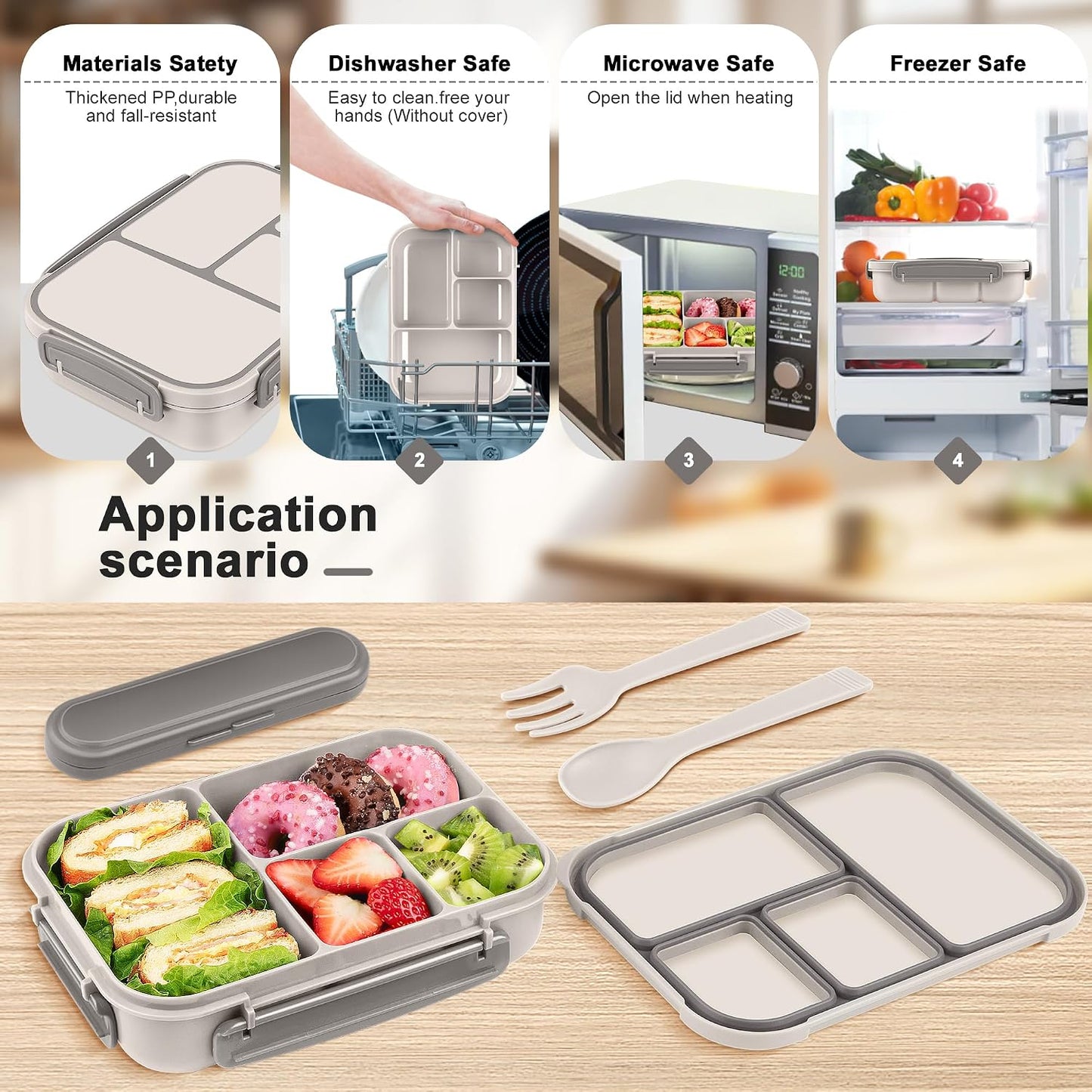 Amathley Lunch Box Kids,Bento Box Adult,Leakproof Lunch Containers for Adults/Kids/Toddler,1200ML-4 Compartments bento Lunch box with Utensil,Microwave & Dishwasher & Freezer Safe (Pink Berry)