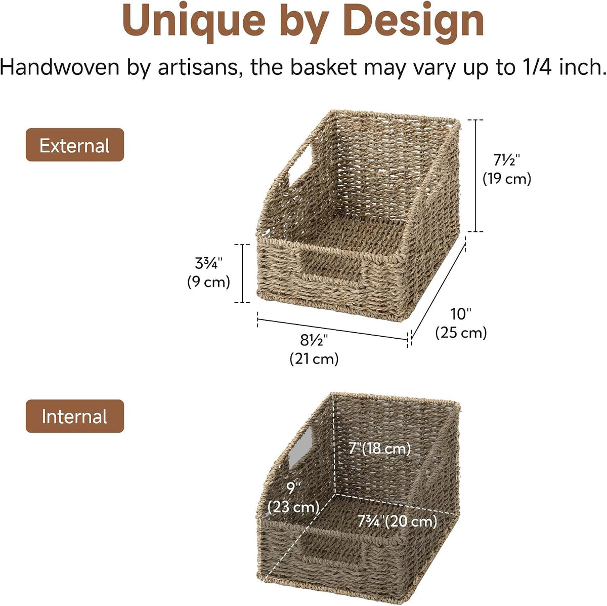 StorageWorks Water Hyacinth Pantry Storage Baskets, Wicker Baskets with Built-in Handles, Handwoven Shelf Baskets for Organizing, Pantry Organizers and Storage, 3 Pack