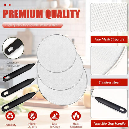 3 Pcs Grease Splatter Screen For Frying Pan Cooking, Cooking Frying Pan Oil Splash Screen Cover Anti Splatter Shield Guard, Fine Mesh Splatter Screen, Grease Splatter Guard for Frying Pan