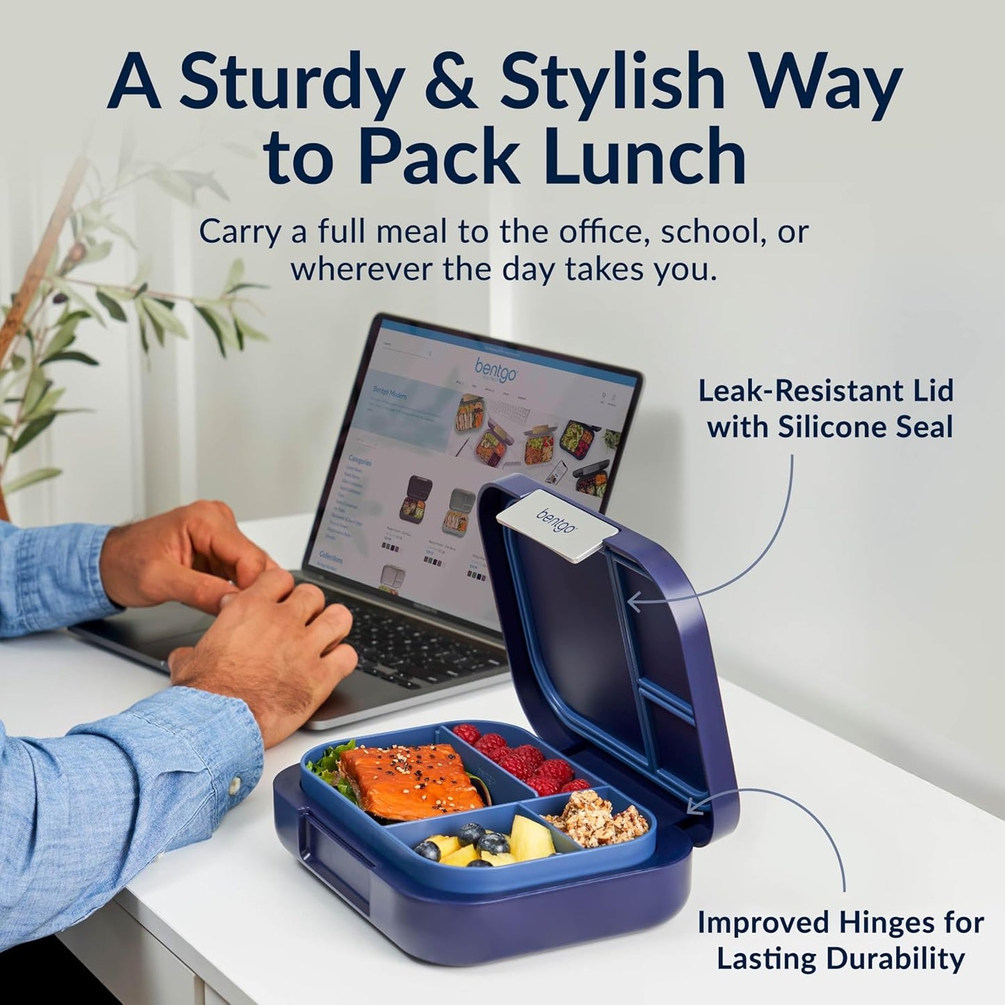 Bentgo Modern - Adult & Teen Bento Lunch Box; 3-4 Compartments, Leak-Resistant, 5.5 Cup Capacity/44 fl oz, Improved Locking Clips, Reusable, BPA-Free, Dishwasher/Microwave Safe Tray (Dark Gray)