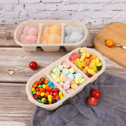 disposable bowls 18 oz 3 compartments with lids Plant Fiber 50 Pack
