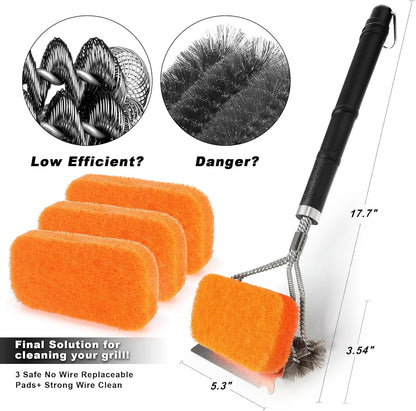 GRILLART Grill Brush [Bristle Free Pad & Wire] Combined BBQ Brush, Safe & Powerful Grill Cleaning Brush - 18" Grill Cleaner Brush Scrubber for Gas/Porcelain/Charbroil Grates – Gifts for Men/Dad