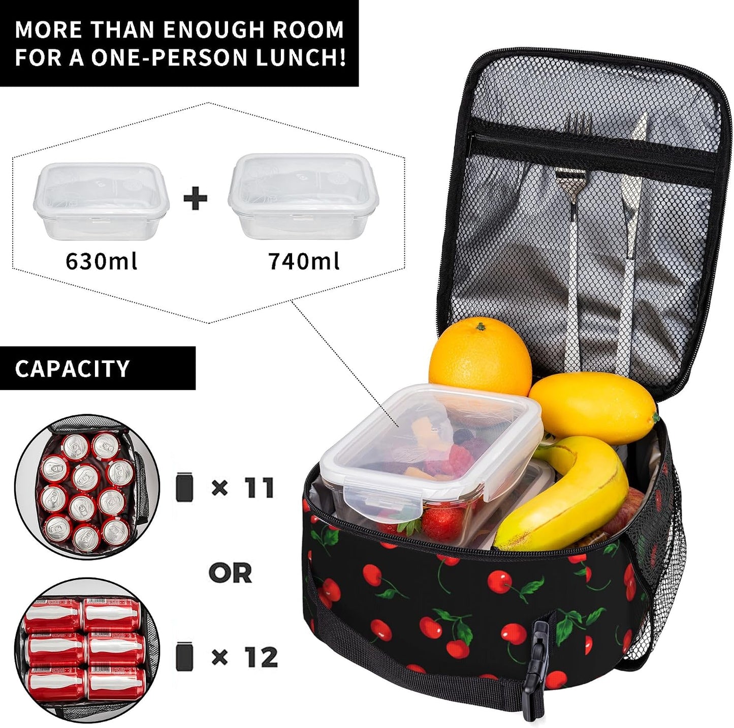 Dinosaur Volcano Insulated Lunch Bag for Women & Men, Reusable Leak-Proof Lunch Box with Cooler Compartment, Lunch Tote for Adults Work Travel Picnic Durable & Washable