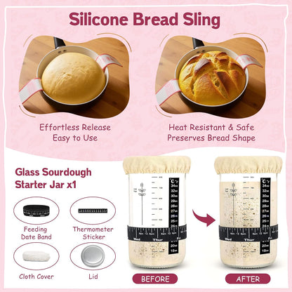 Sourdough Starter Kit with 2 Proofing Baskets & Starter Jar for Beginners