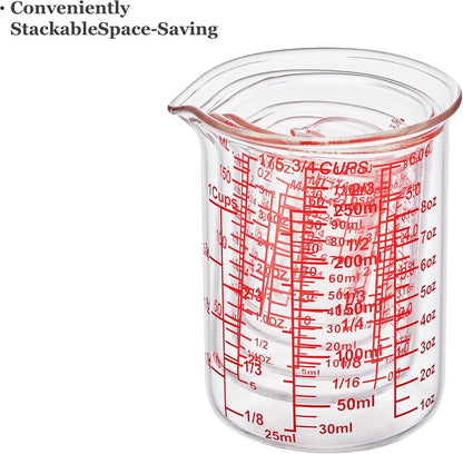3 Piece Glass Measuring Cup Set, Includes 1/2-Cup, 1-Cup, and 2-Cup High Borosilicate Glasss Liquid Measuring Cups, Dishwasher, Freezer, Microwave, and Preheated Oven Safe, Essential Kitchen Tools