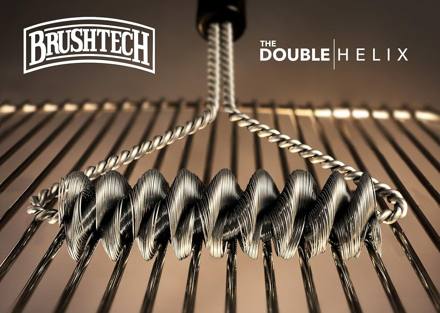 Brushtech Double Helix Grill Brush, 16″ Flat BBQ Grill Cleaner - Bristle‑Free Coil Springs Clean Tops & Sides - Stainless Steel, Long Reach Handle, Heavy‑Duty BBQ Tool for Gas & Charcoal Grates