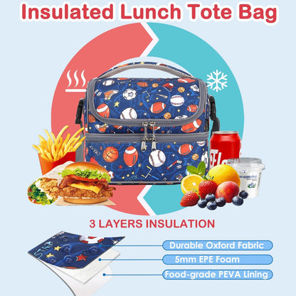 FlowFly Kids Double Decker Cooler Insulated Lunch Bag Large Tote for Boys, Girls, Men, Women, With Adjustable Strap, Unicorn