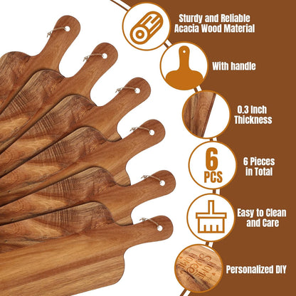 Patelai 6 Pcs 15 x 7 Inch Bamboo Cutting Board Set with Handles Laser Engraving Wooden Charcuterie Kitchen Plain Serving Chopping Board Bulk for DIY Housewarming