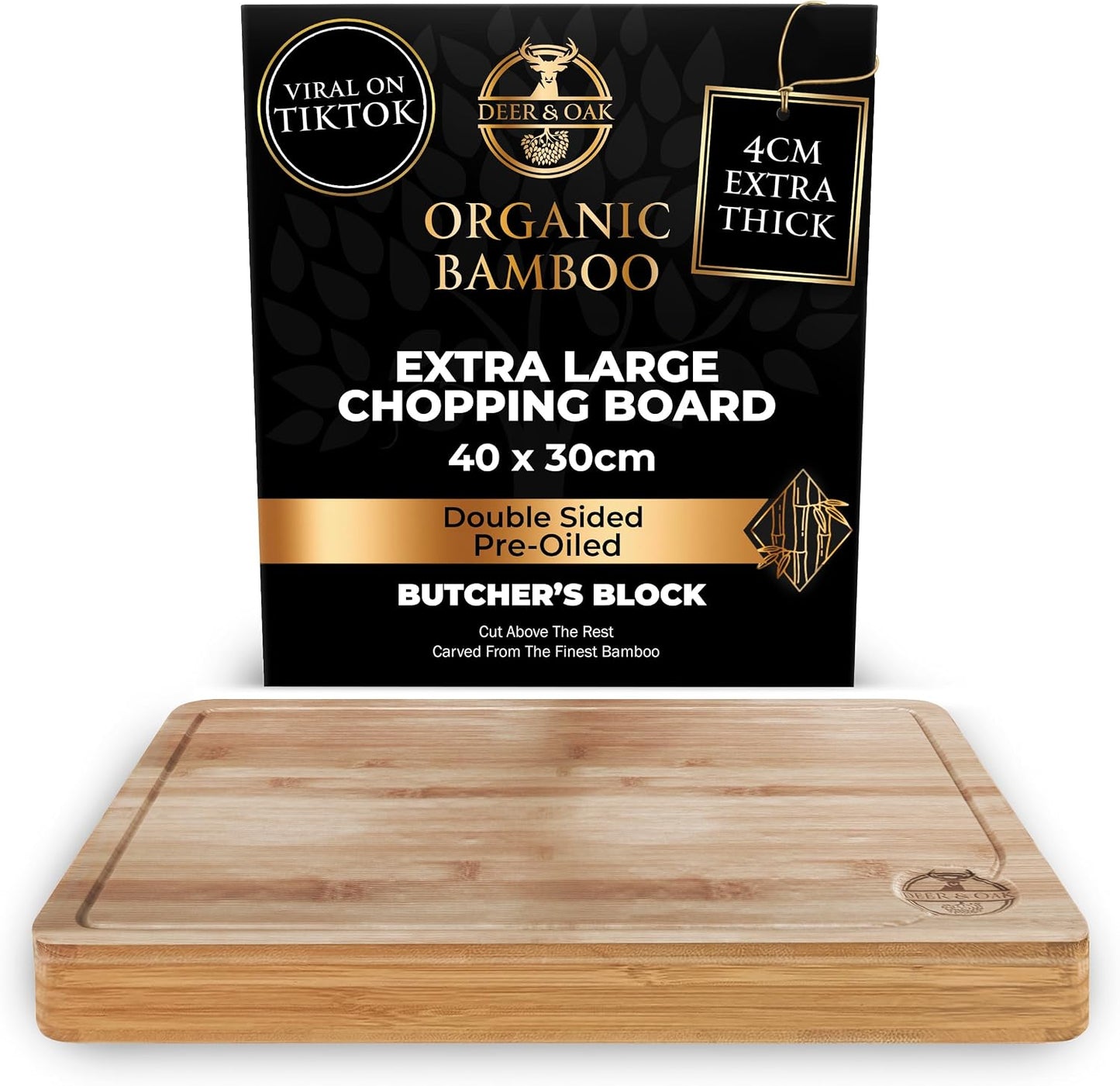 Pre-Oiled, Non Toxic 3-Piece Carbonized Bamboo Cutting Board Set, 500°F Carbonized Technology Eco-Friendly Wooden Chopping Boards for Kitchen with Juice Groove, Charcuterie Serving Boards Deer & Oak