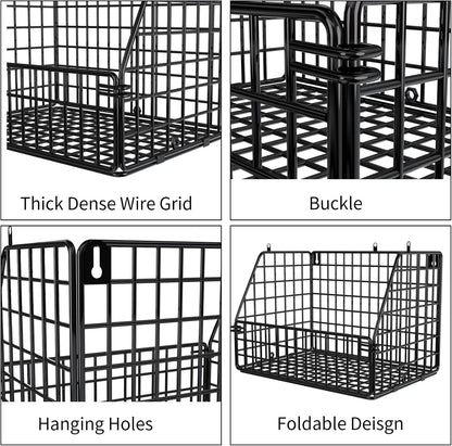PUPPYCUTE Stackable Wire Storage Baskets for Kitchen Closet Pantry, Hanging Closet Organizers Storage Shelves Organization, Wall Mount Metal Basket Bins, Clothing Vegetable & Fruit Organizer 3 pcs