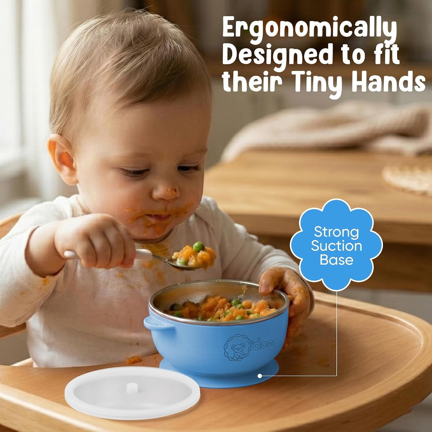 o'doe Suction Bowls for Baby - Non-Toxic Stainless Steel Baby Bowls 5" with Non-Slip Removable Silicone Shell - BPA-Free Toddler Bowls (Dark Blue + Powder Blue + Grey + Green)