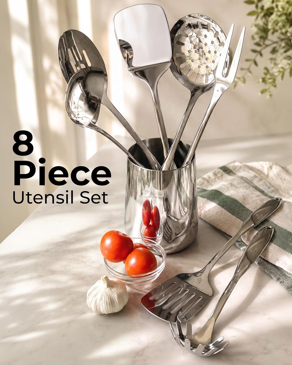 Zulay Kitchen Stainless Steel Serving Spoon - 11.5” Large Cooking & Serving Spoon with Ergonomic Handle - Durable, Rust-Resistant & Dishwasher Safe Kitchen Utensil for Cooking and Buffets