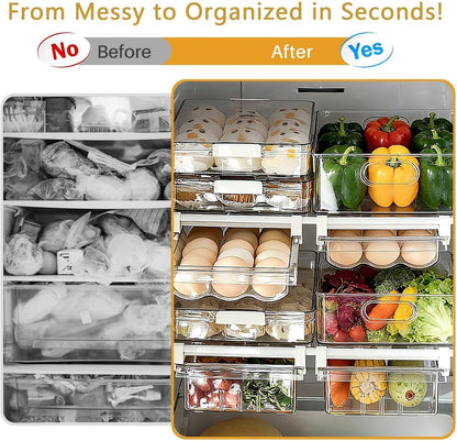 Refrigerator Organizers Storage Fridge Drawer - Pull Out Clear Storage Containers with Handle for Fruit,Deli,Cheese,Seafood,Plastic Organizer Bins Fit for Medium Refrigerator Shelf,Simple Use(2 Pack)