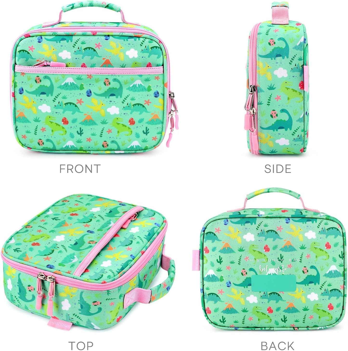 mibasies Kids Lunch Box for Girls Toddler, Insulated and Reusable Lunch Bag for School, Pink Rainbow