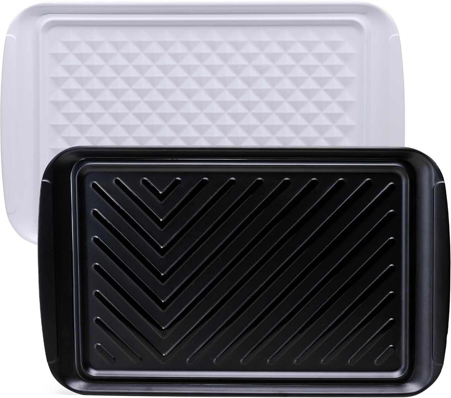 BBQ Tray for Raw Meat Prep and Cooked Food, Grill Prep and Serve Trays, Melamine Serving Trays and Platters for Food, Unbreakable Party Tray, Set of 2, Black and Red