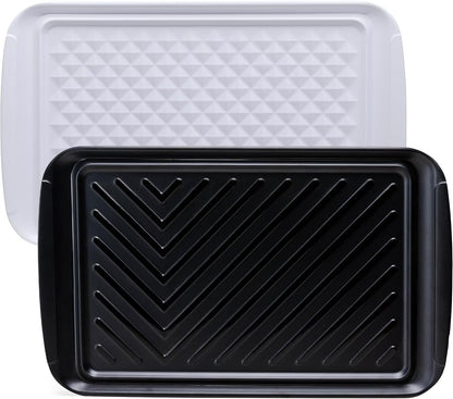 BBQ Tray for Raw Meat Prep and Cooked Food, Grill Prep and Serve Trays, Melamine Serving Trays and Platters for Food, Unbreakable Party Tray, Set of 2, Black and Red