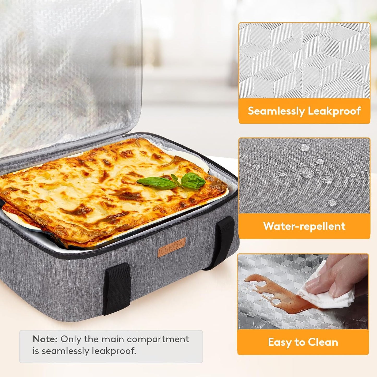 LUNCIA Insulated Single Decker Casserole Carrier, Lasagna Lugger Tote Keeps Food Hot or Cold, Thermal Lunch Bag for Potluck Parties, Picnic and Cookouts, Fits 9" x 13" Baking Dish, Black