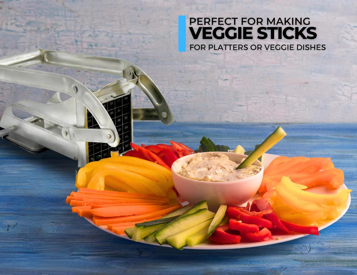 2-Blade French Fry Cutter - Stainless Steel Potato Slicer, Non-Slip Suction
