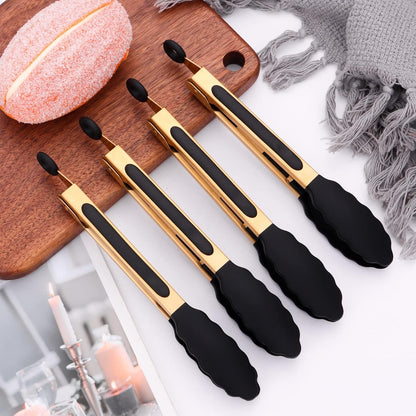 2-Piece Kitchen Spatula Tongs Food Serving Tongs 9" and 12" Cooking with BPA Free Silicone Tips, Toaster Steak Pie Pizza Pasta Spaghetti Noodles Salad Grill BBQ Buffet Clamp Serving Tools(Gold)