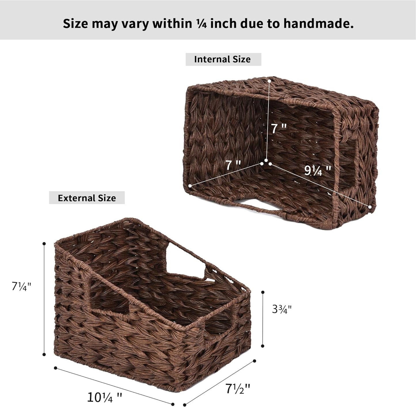 GRANNY SAYS Wicker Storage Baskets for Shelves, Trapezoid Woven Basket with Handles, Storage Wicker Baskets for Pantry, Water Hyacinth, 2-Pack