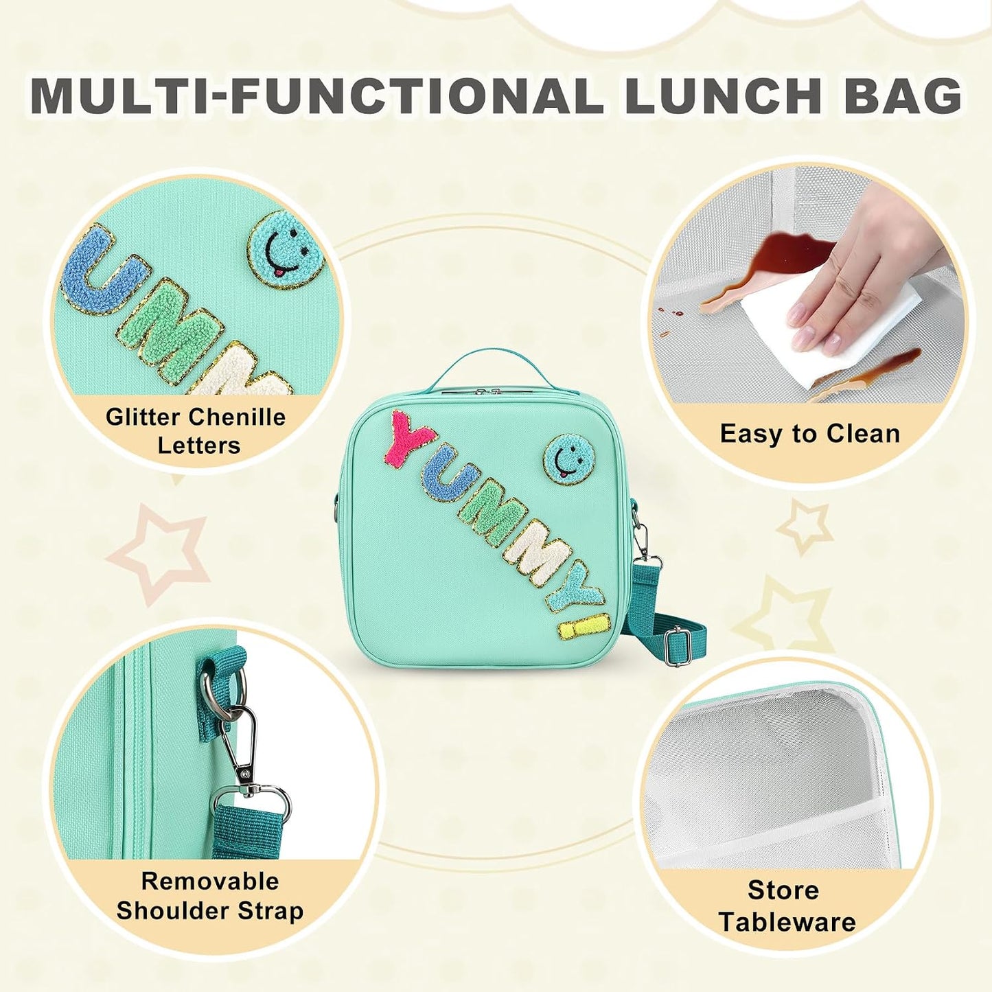 Kids Lunch Box for Kids Insulated Reusable Lunch Bag Tote Durable Children Leak-proof Lunchbox with Adjustable Shoulder Strap for School Daycare Travel Picnic (Navy - 3D Dinosaur)