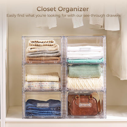 Vtopmart 2 Pack Clear Stackable Storage Drawers 15QT, Easily Assemble Closet Organizers,Plastic Storage Bins for Bathroom,Cabinet,Kitchen Pantry,Under Sink Organization(Medium)